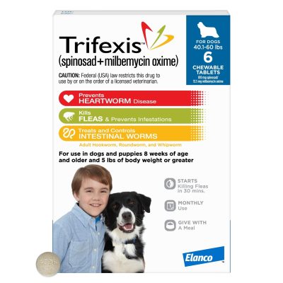 Trifexis Chewable Tablet for Dogs, 40.1-60 lbs, (Blue Box), 6 Chewable Tablets (6-mos. supply)