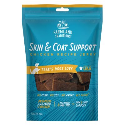 Farmland Traditions Chicken Recipe Skin & Coat Jerky Dog Treats, 4.3-oz bag