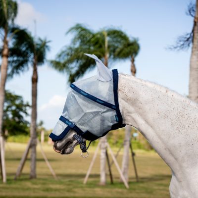Horseware Rambo Horse Fly Mask, Azure Blue with Navy & Electric Blue, Small Pony