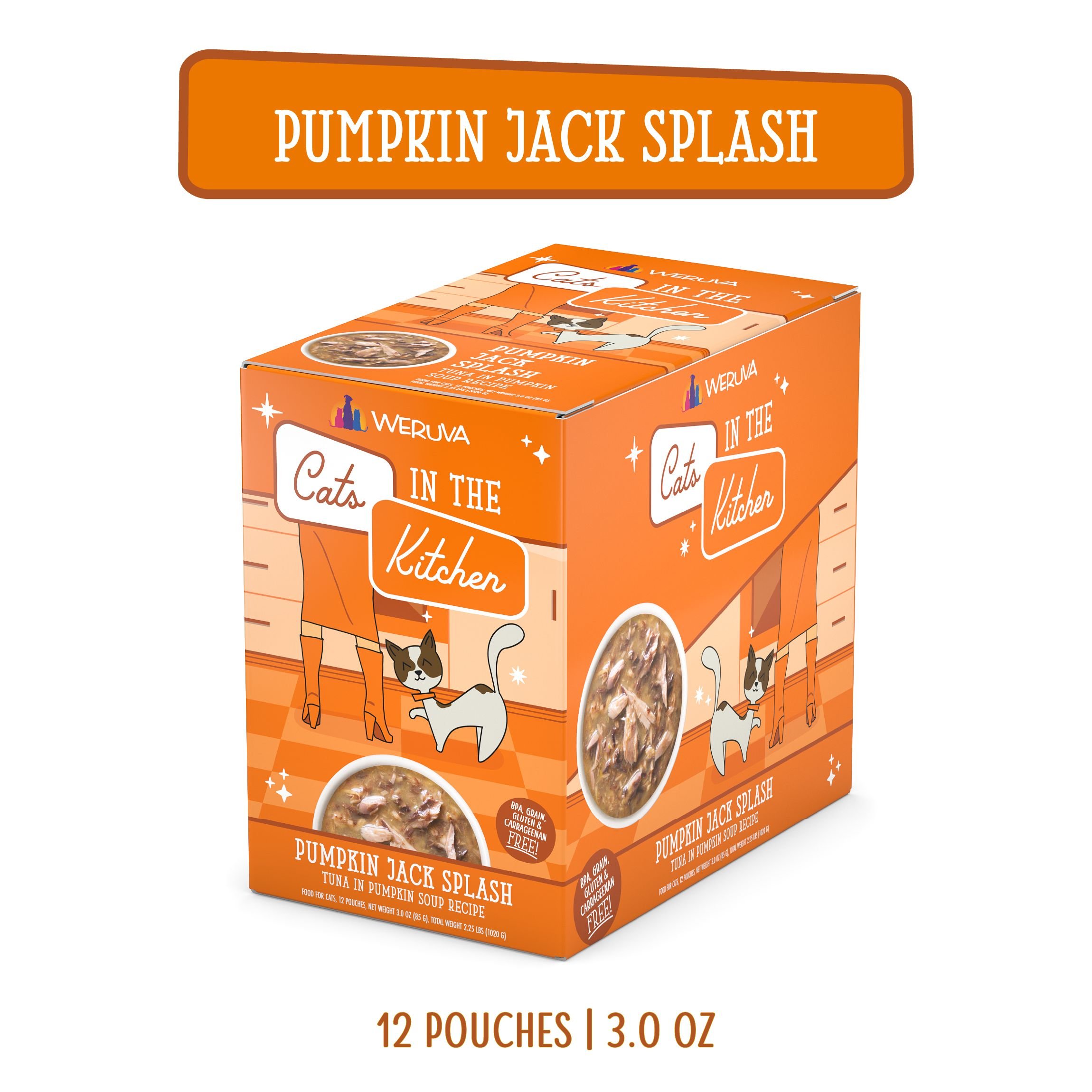 Weruva Cats in the Kitchen Pumpkin Jack Splash Tuna in Pumpkin Soup Grain-Free Cat Food Pouches, 3-oz pouch, case of 12 - image 3