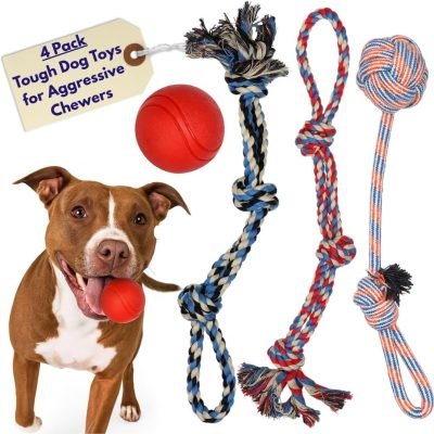 Pacific Pups Rescue 4-Piece Medium & Large Dog Rope & Ball Toy Set