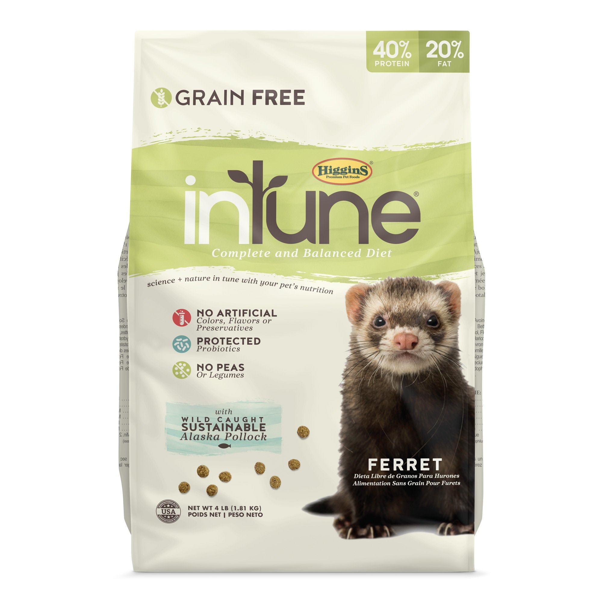 Higgins inTune Complete & Balanced Diet Grain-Free Ferret Food, 4-lb bag