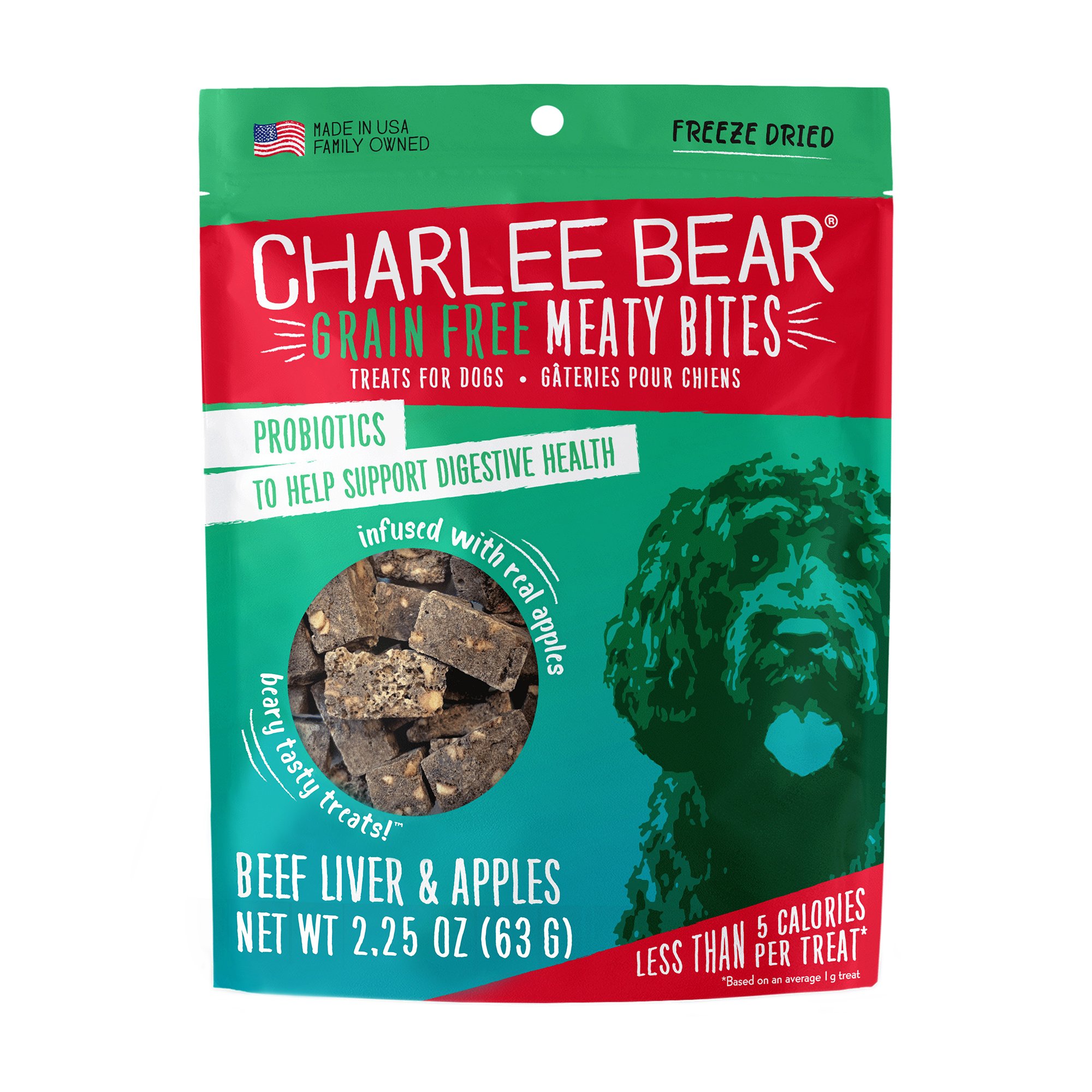 Charlee Bear Meaty Bites Beef Liver & Apples Grain-Free Freeze-Dried Dog Treats, 2.25-oz bag