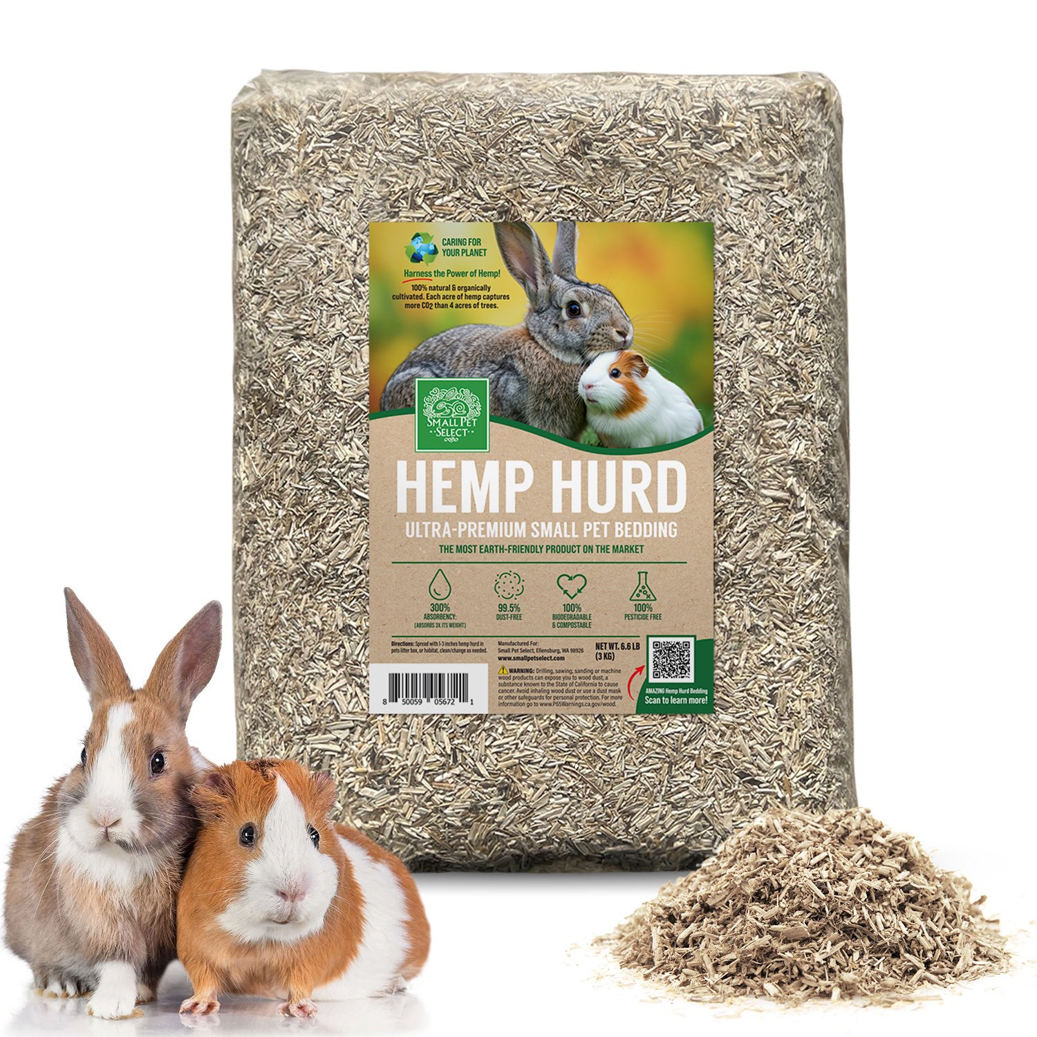 Small Pet Select Hemp Hurd Ultra-Premium Small Pet Bedding, 6.6-lb bag