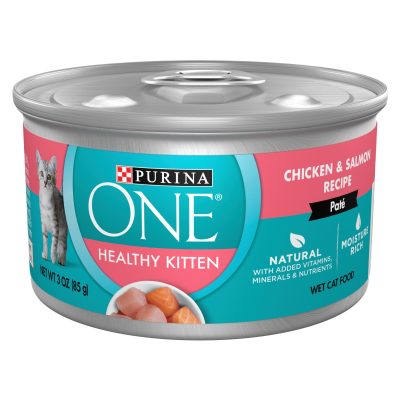 Purina ONE Grain-Free Natural Pate Healthy Kitten Chicken & Salmon Recipe Wet Kitten Food, 3-oz can, case of 24