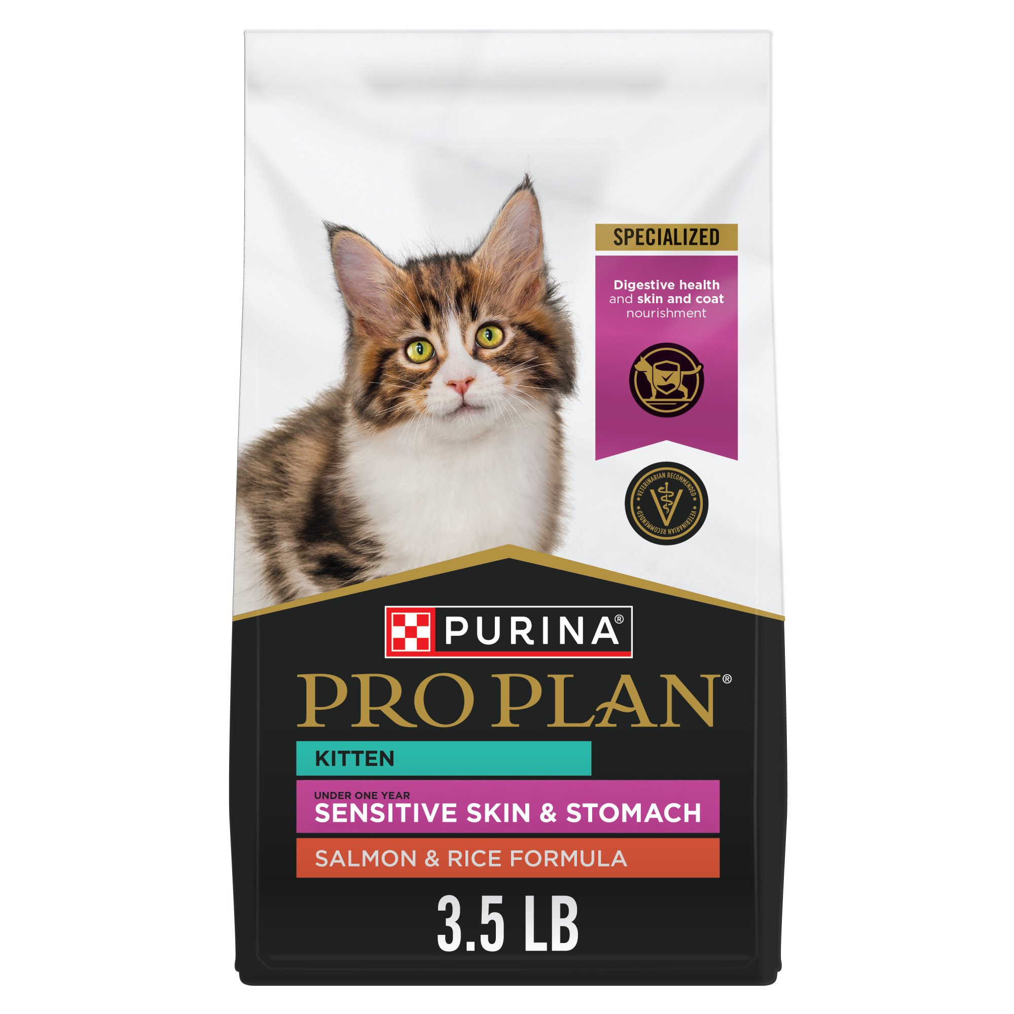 Purina Pro Plan Kitten Sensitive Skin & Stomach Salmon & Rice Formula Dry Cat Food, 3.5-lb bag