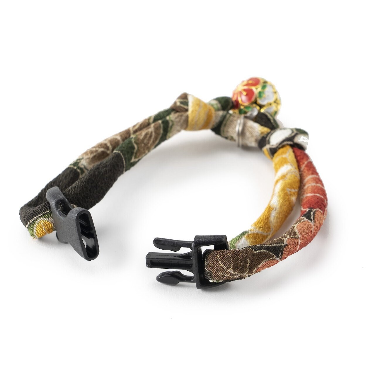 Necoichi Chirimen Plum Blossom Breakaway Cat Collar with Bell, Green, 8.2 to 13.7-in neck, 2/5-in wide