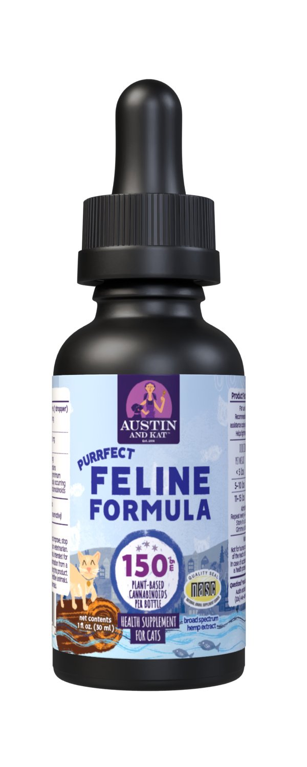 Austin and Kat Purrfect Feline 150mg Broad Spectrum Hemp Oil Calming & Urinary Liquid Supplement with Cranberry for Cats, 1-fl oz bottle