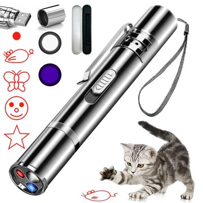 Luckylala Rechargeable Laser Pointer Cat Interactive Cat Toy, Silver