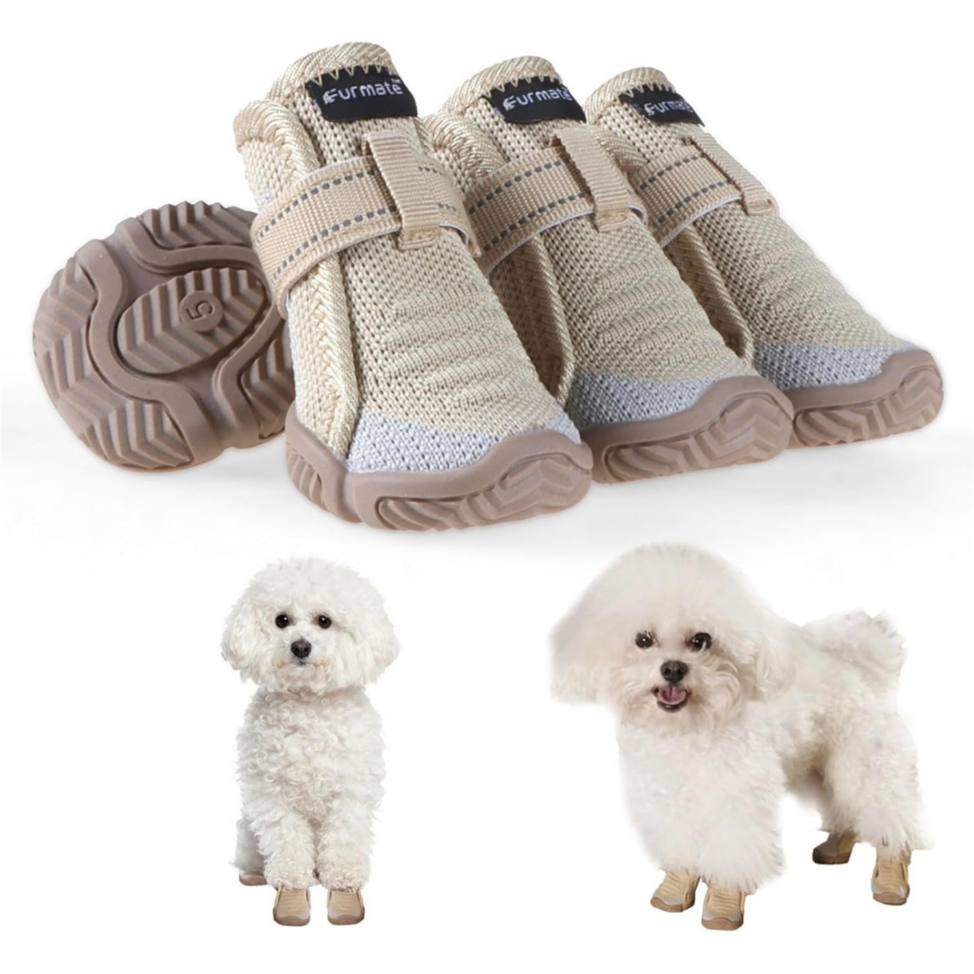 Furmate All-Weather Boots for Small & Medium Dogs, Beige, 4 count, 8 to 9-lbs