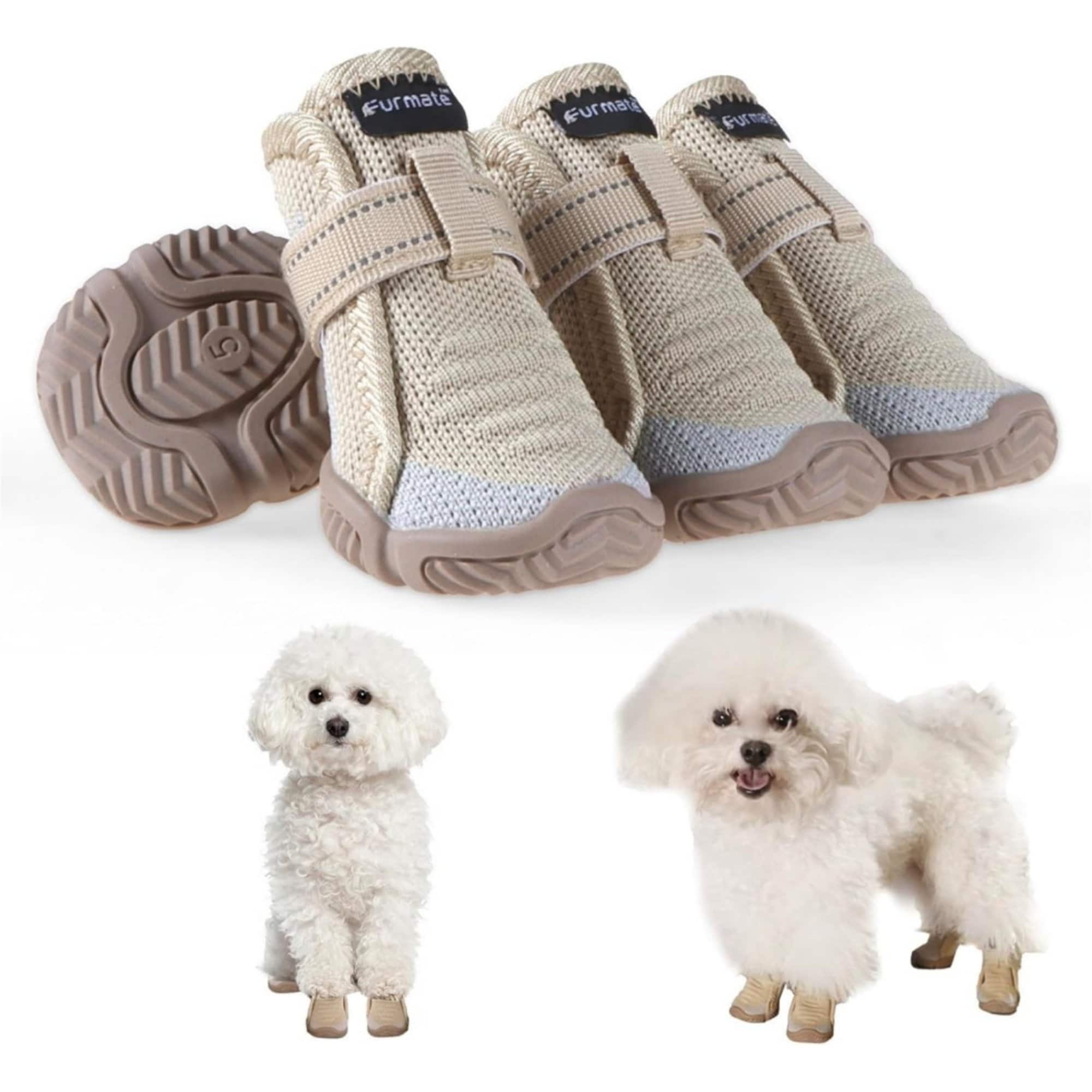 Furmate All-Weather Boots for Small & Medium Dogs, Beige, 4 count, 8 to 9-lbs