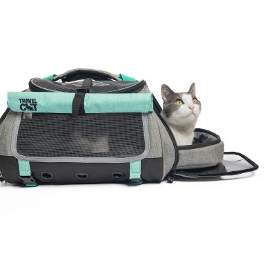 Travel Cat The Transpurrter Airline Approved Backpack Cat Carrier, Heather Grey/Teal