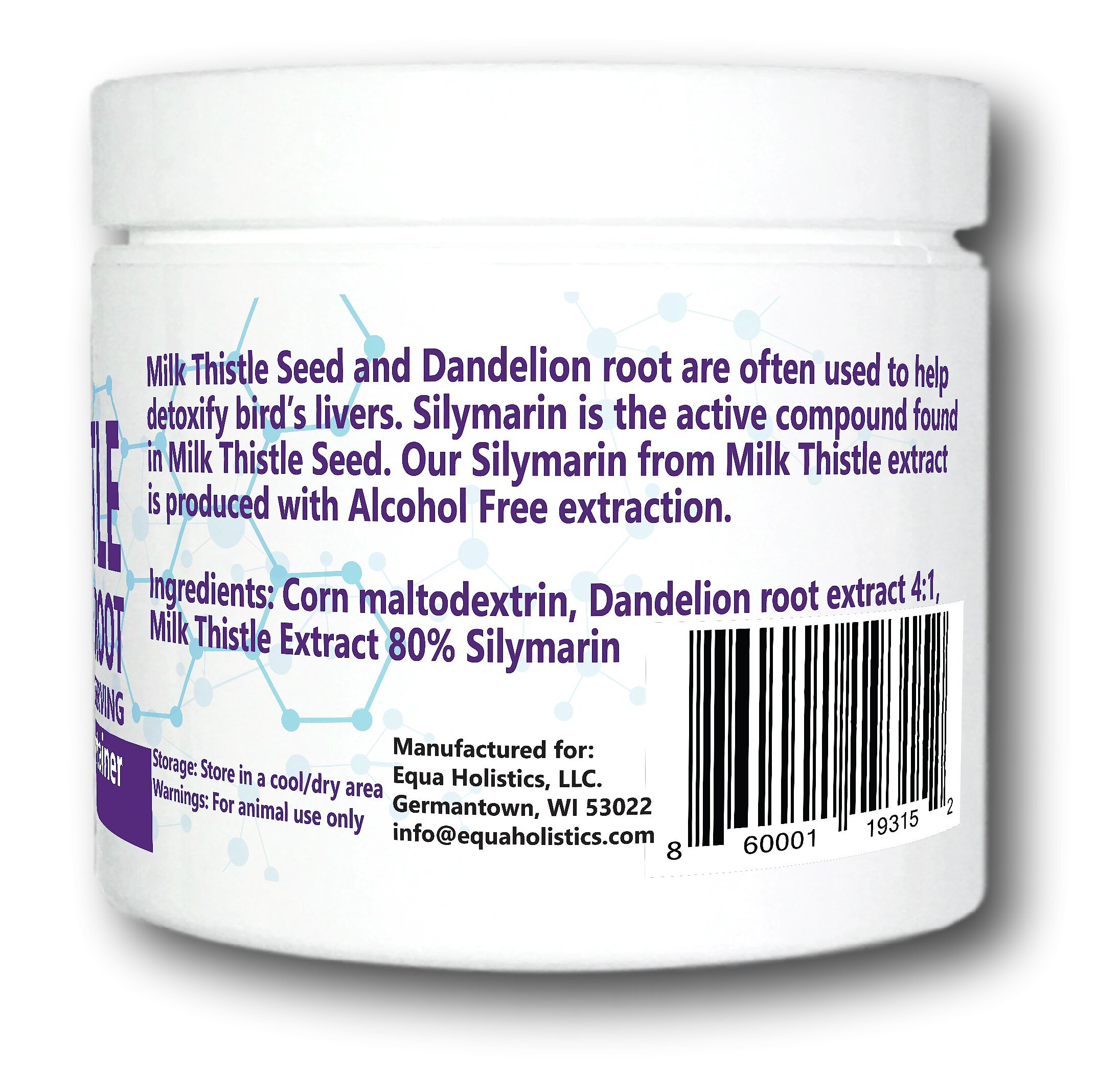 Equa Holistics Avian Formula Milk Thistle & Dandelion Root Bird Supplement, 1.59-oz tub
