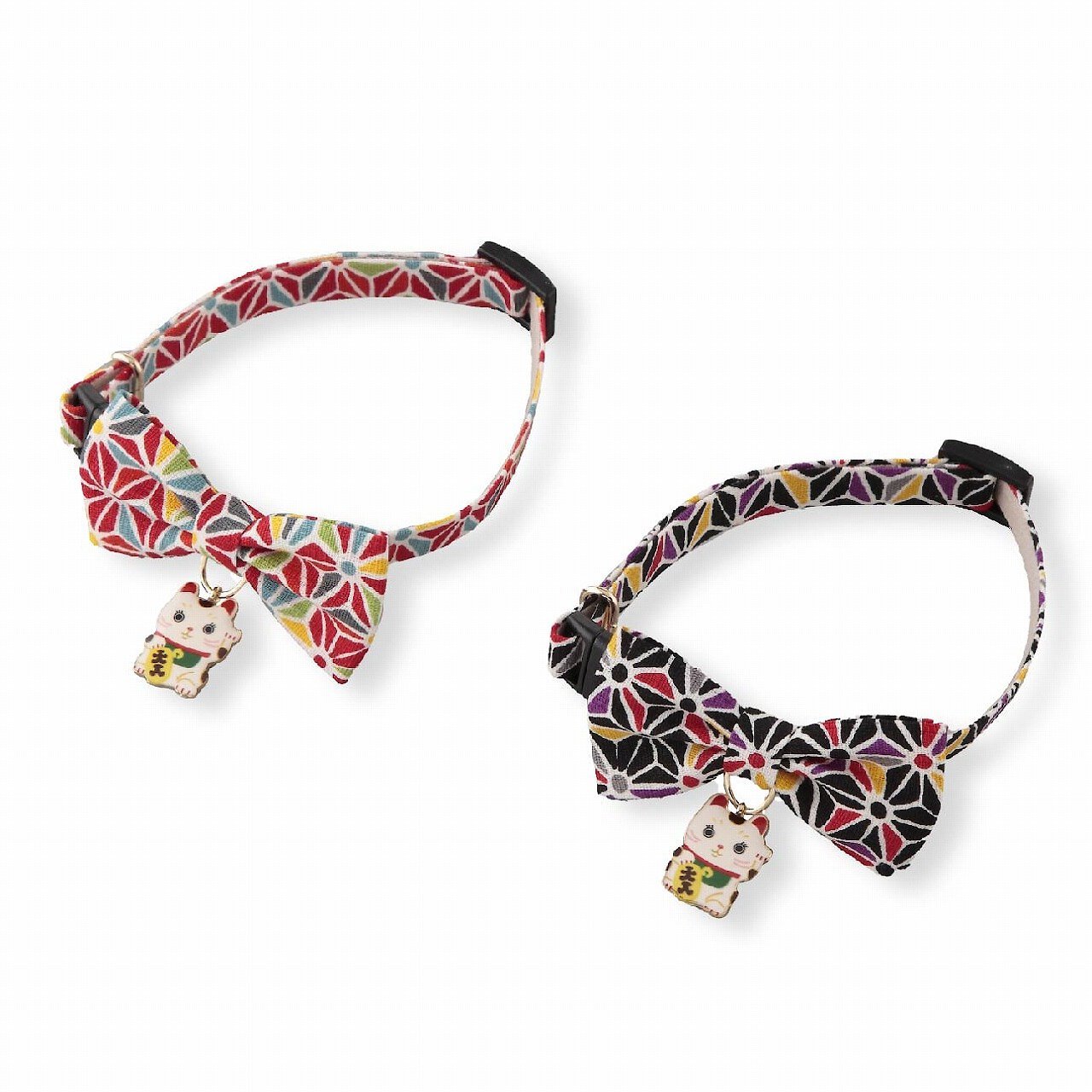 Necoichi Lucky Charm Bow Tie Cotton Breakaway Cat Collar with Bell, Black, 8.2 to 13.7-in neck, 2/5-in wide