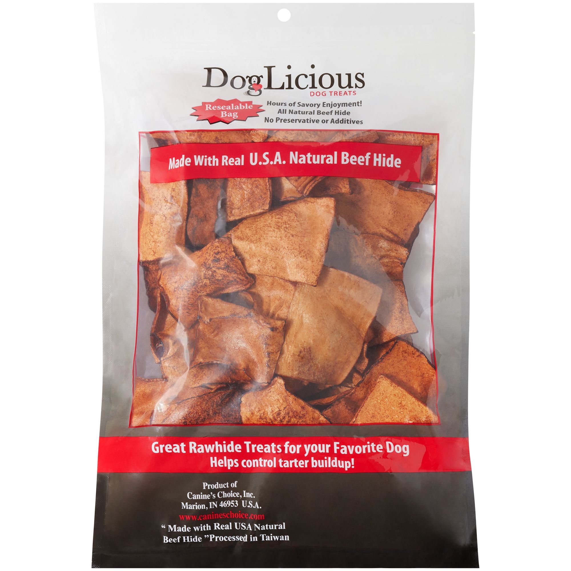 Canine's Choice DogLicious Beef Flavored Chips Rawhide Dog Treats, 1-lb bag - image 2