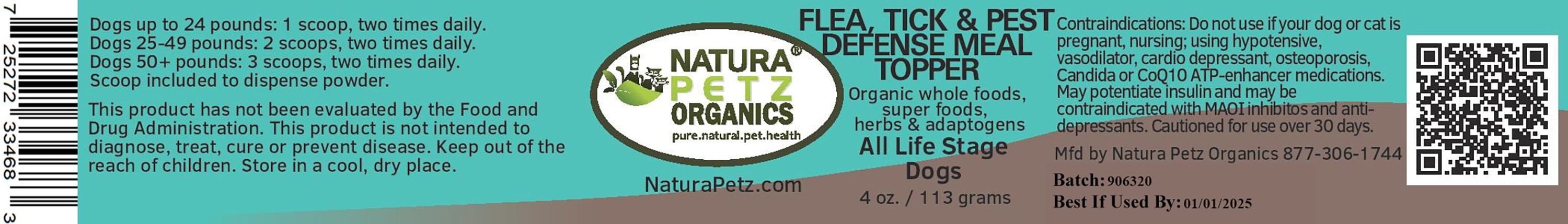 Natura Petz Organics Flea, Tick & Pest Defense Turkey Flavored Powder Immune Supplement for Dogs, 4-oz tin