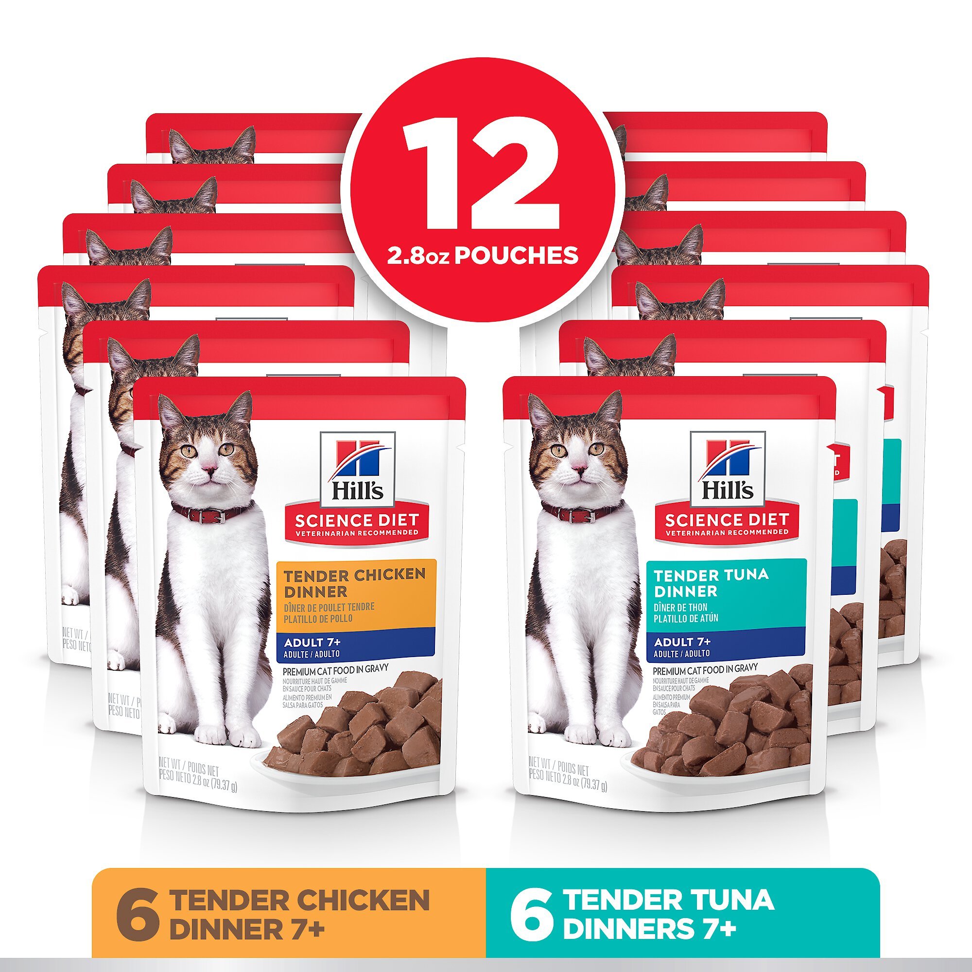 Hill's Science Diet Senior Adult 7+ Tender Dinner Variety Pack Cat Food, 2.8-oz pouch, case of 12