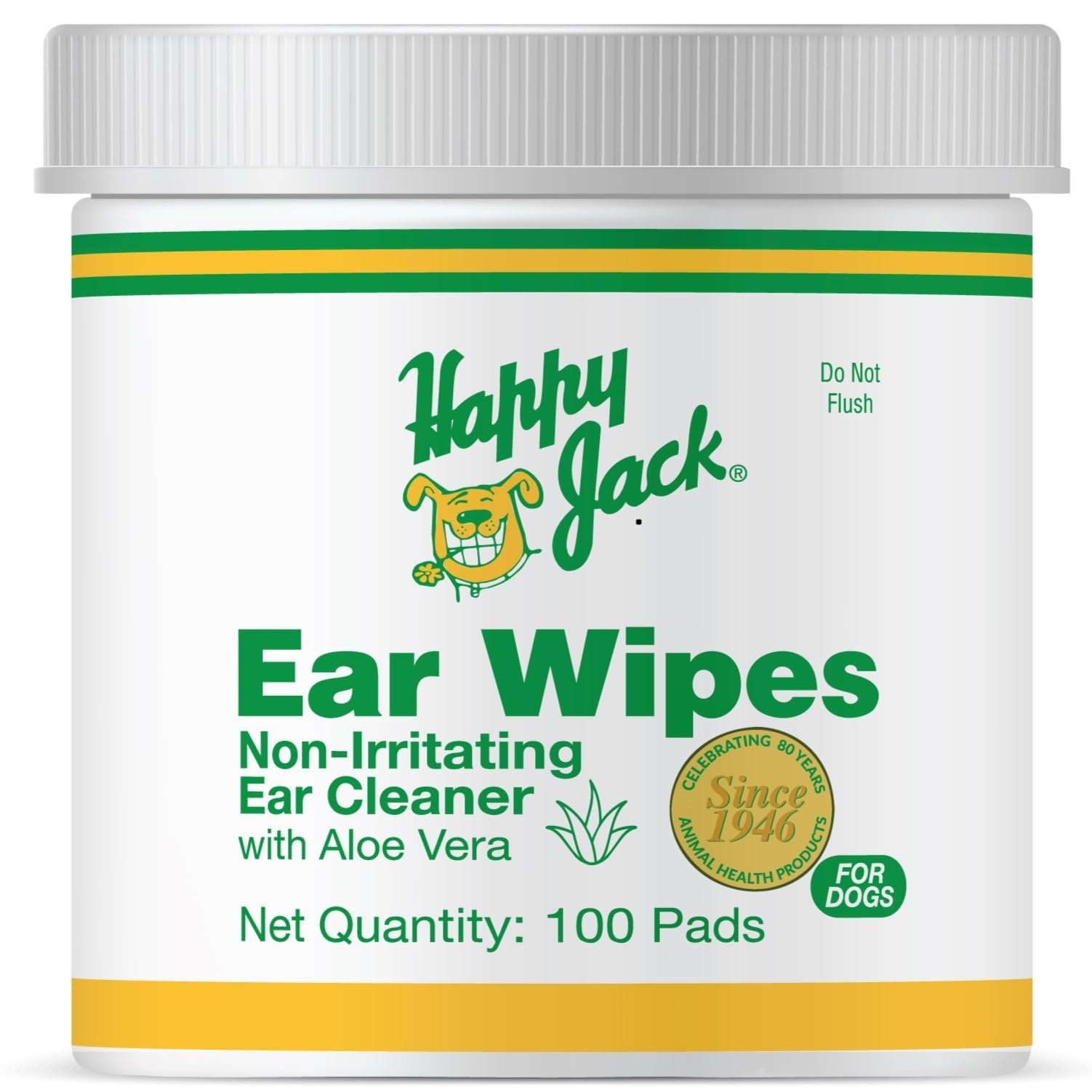 Happy Jack Aloe Vera & Cucumber Eucalyptus Scent Dog, Cat & Horse Ear Wipes, 100 count