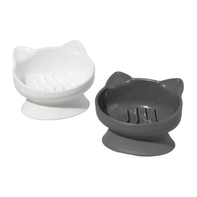 Kitty City Cat Ear Slow-Feed Elevated Cat Bowls, White & Grey, 6.5-oz, 2 count