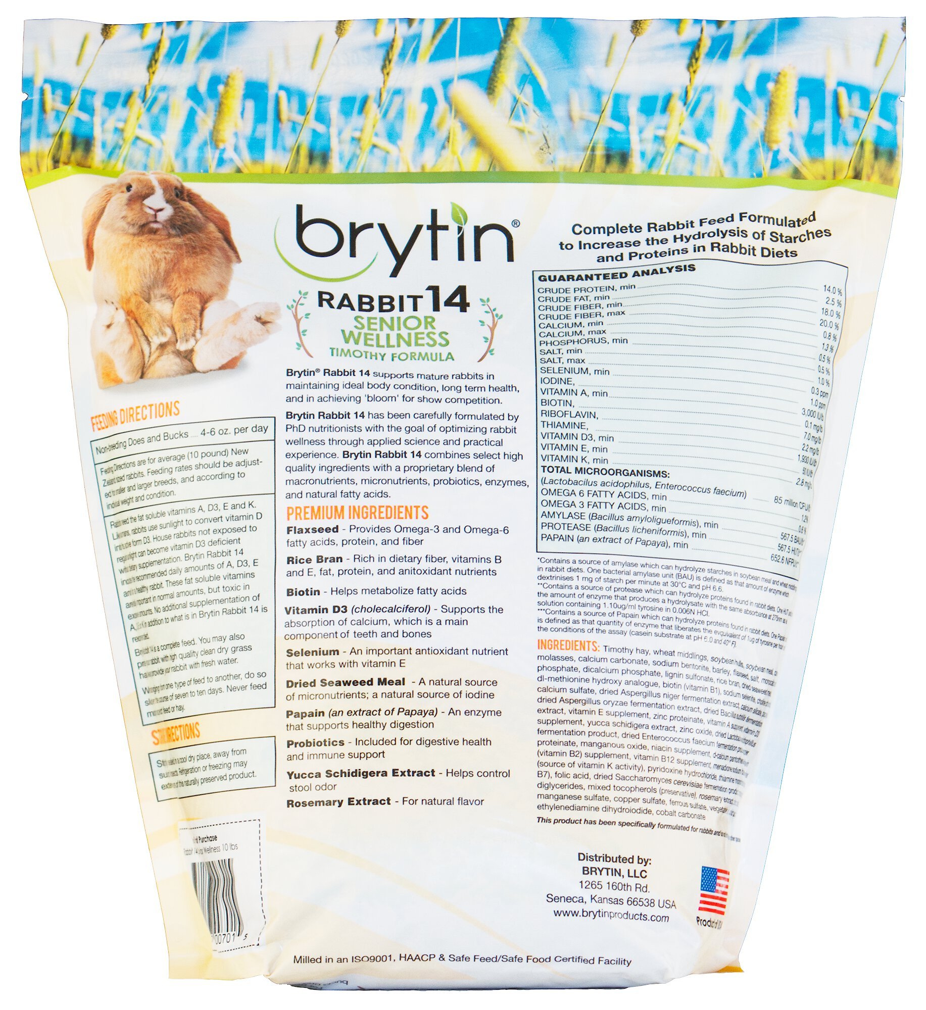 Brytin Rabbit 14 Senior Wellness Timothy Formula Pellet Adult Rabbit Food, 10-lb bag