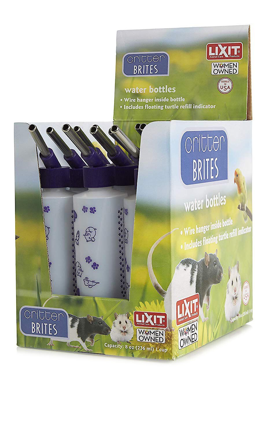 Lixit Critter Brite Small Animal Cage Water Bottle Pack, 8-oz, 12 count