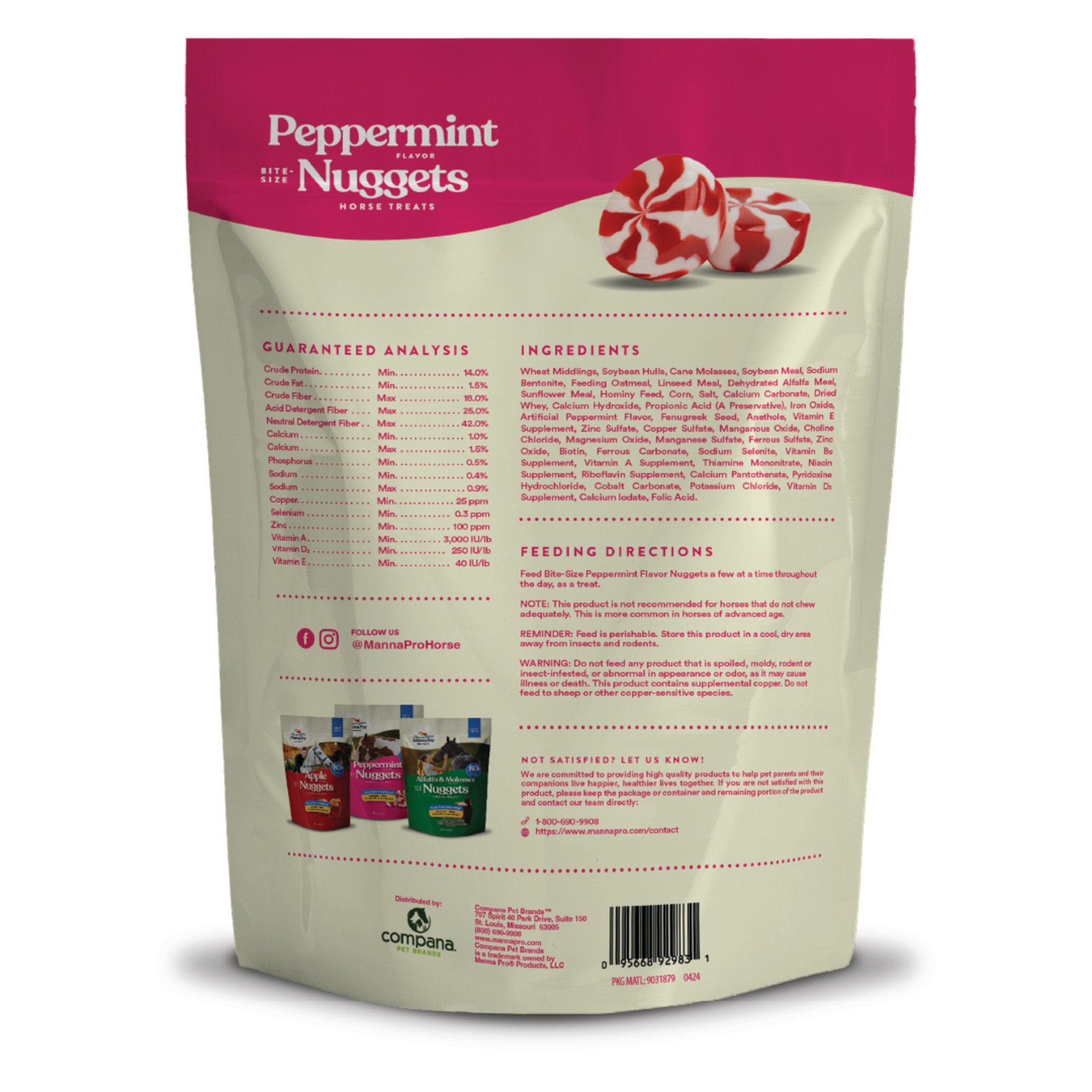 Manna Pro Bite-Size Nuggets Peppermint Flavored Horse Training Treats, 1-lb bag
