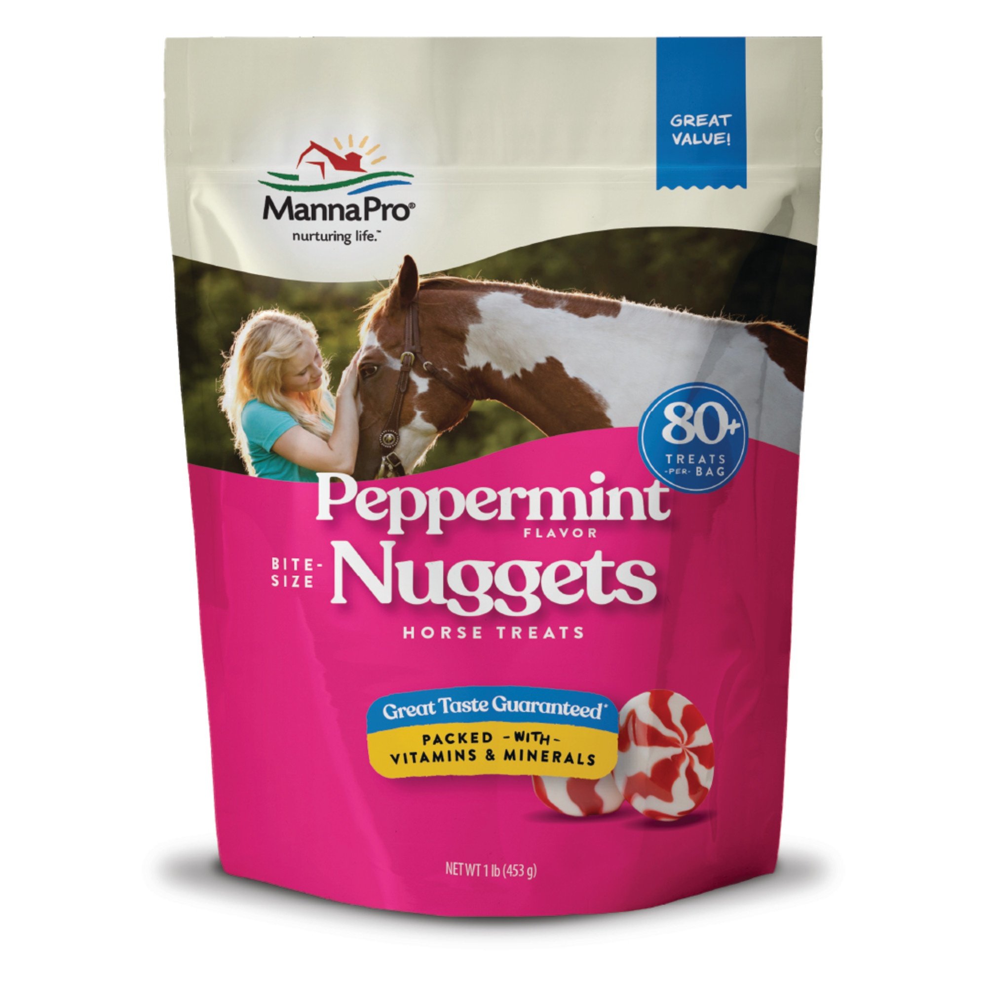 Manna Pro Bite-Size Nuggets Peppermint Flavored Horse Training Treats, 1-lb bag