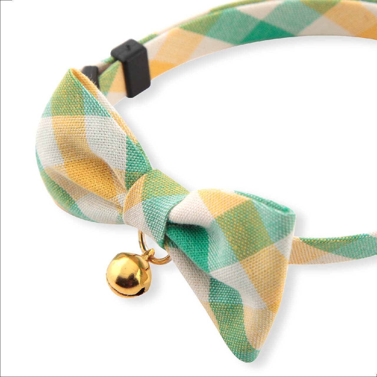 Necoichi Purrfect Picnic Bow Tie Cotton Breakaway Cat Collar with Bell, Yellow, One Size: 8.2 to 13.7-in neck, 1/2-in wide