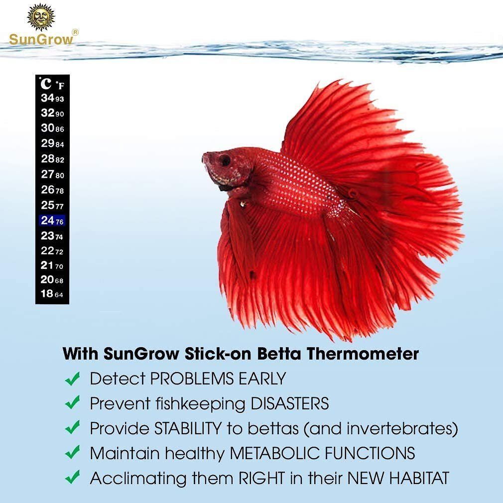 SunGrow Betta Fish Thermometer Sticker, Temperature Strip for Small Aquarium & Reptiles Tank