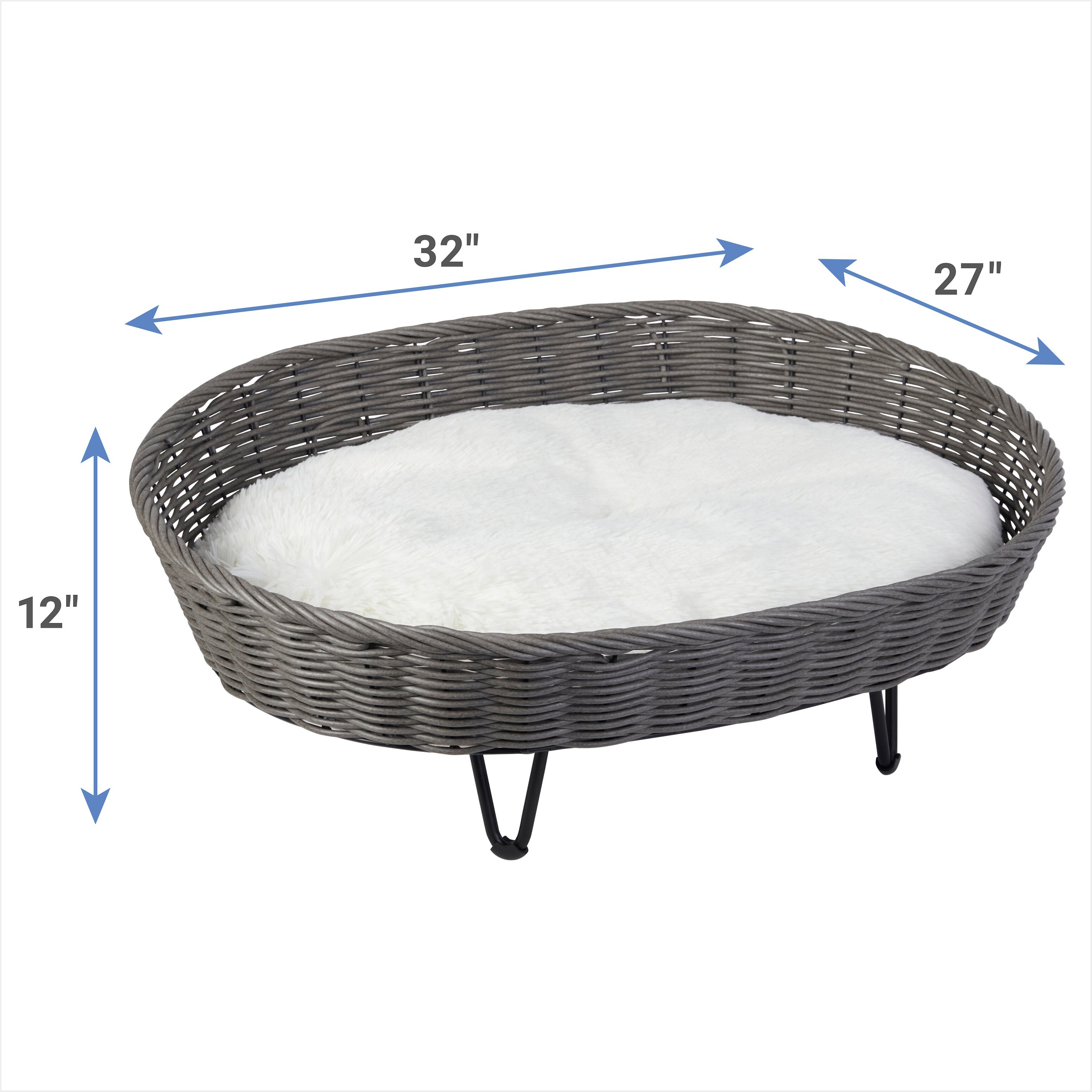 Frisco Wicker Elevated Cat & Dog Bed with Long Faux Fur Cushion, Large