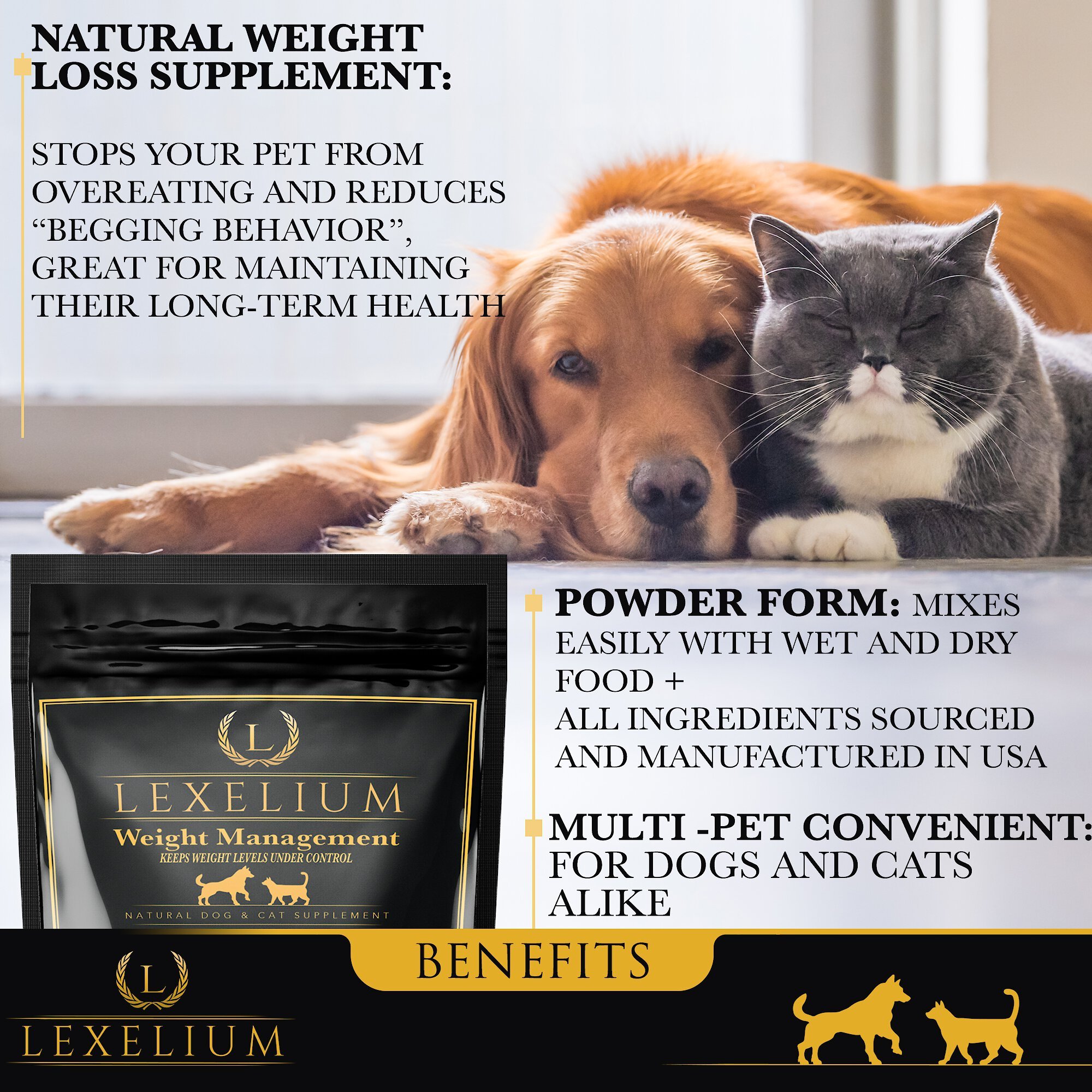 Lexelium Weight Management Dog & Cat Supplement, 7-oz bag