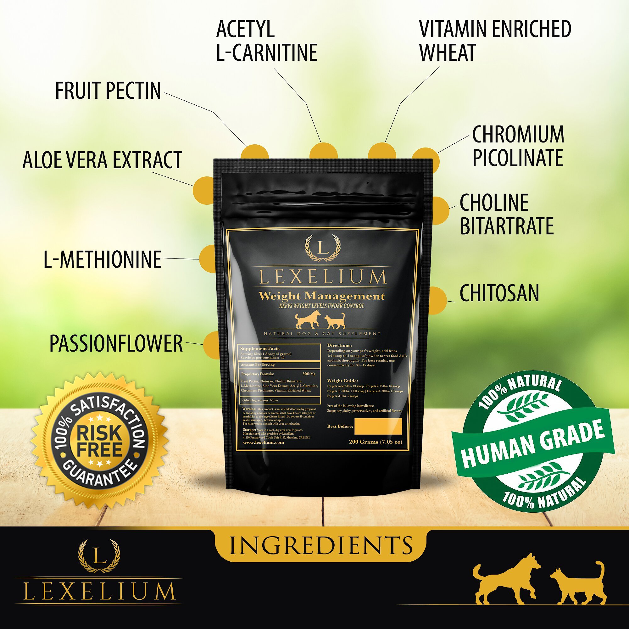 Lexelium Weight Management Dog & Cat Supplement, 7-oz bag