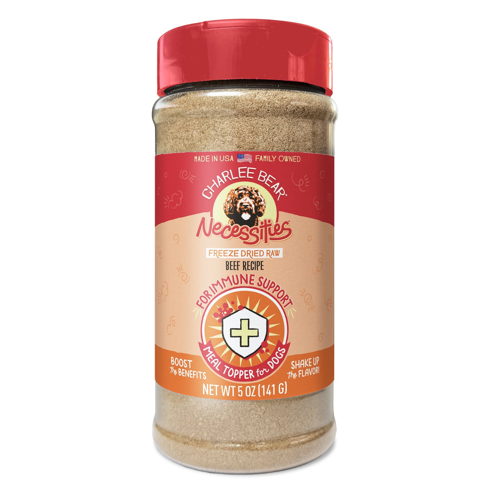 Charlee Bear Necessities Freeze-Dried Beef Recipe Immune Health Support Grain-Free Dog Food Topper, 5-oz jar