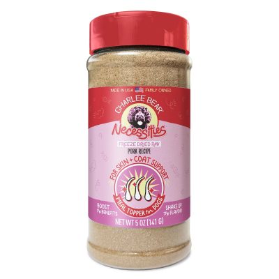 Charlee Bear Necessities Freeze-Dried Pork Recipe Skin & Coat Support Grain-Free Dog Food Topper, 5-oz jar
