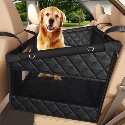 Katziela Quilted Comfort Waterproof Heavy Duty Double Dog Car Seat Cover, Black