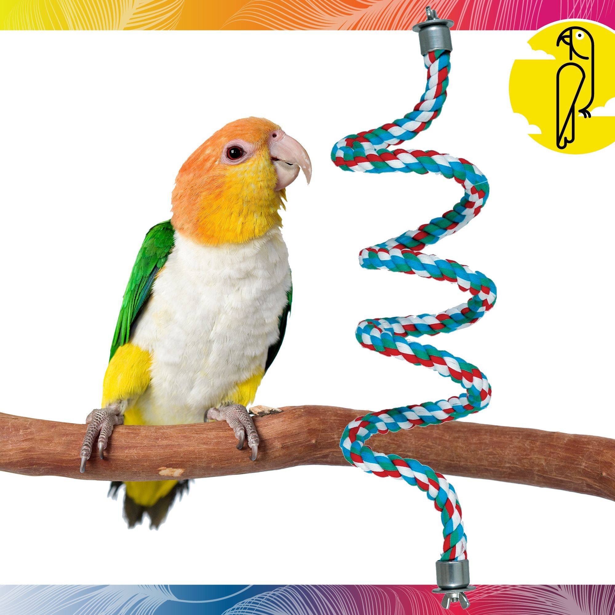 Caitec Featherland Paradise Curled Cotton Perch Bird Toy, 1/2 x 48-in
