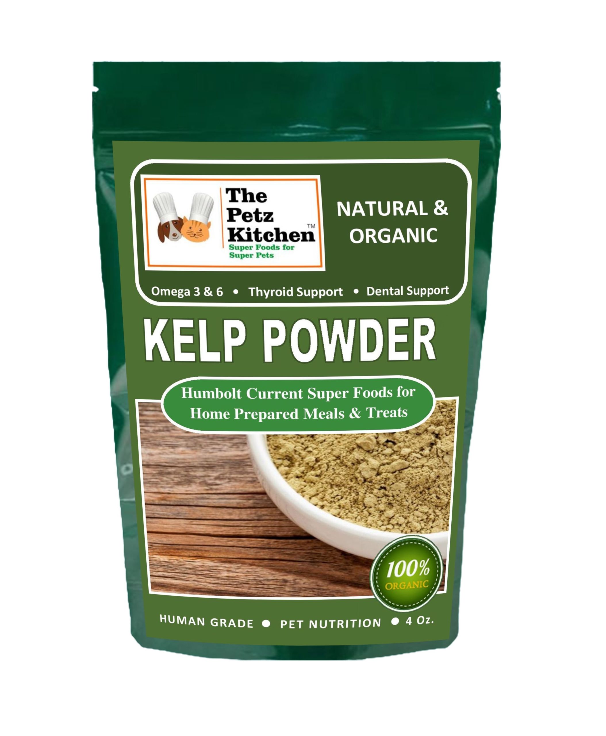 The Petz Kitchen Kelp Omega 3 Thyroid & Whole Body Multi-Mineral, Multi-Vitamin & Dental Support Dog & Cat Supplement, 4-oz jar