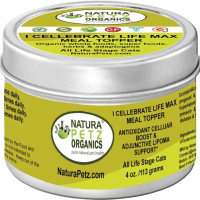 Natura Petz Organics I CELLEBRATE LIFE MAX MEAL TOPPER- Antioxidant Cellular Boost + Adjunctive Lipoma Support* Cat Supplement, 4-oz jar