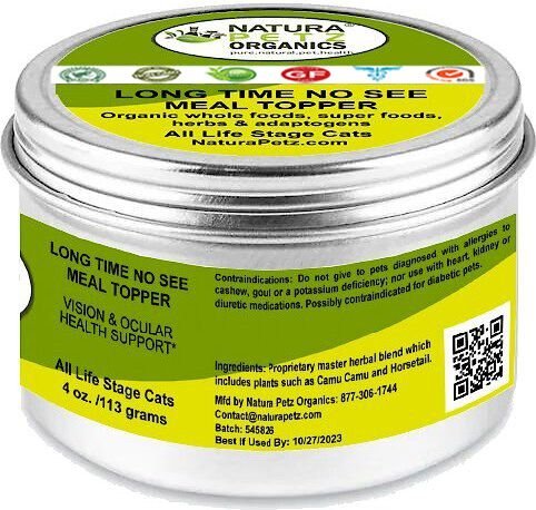 Natura Petz Organics LONG TIME NO SEE MEAL TOPPER* Vision & Ocular Health Support* Cat Supplement, 4-oz jar