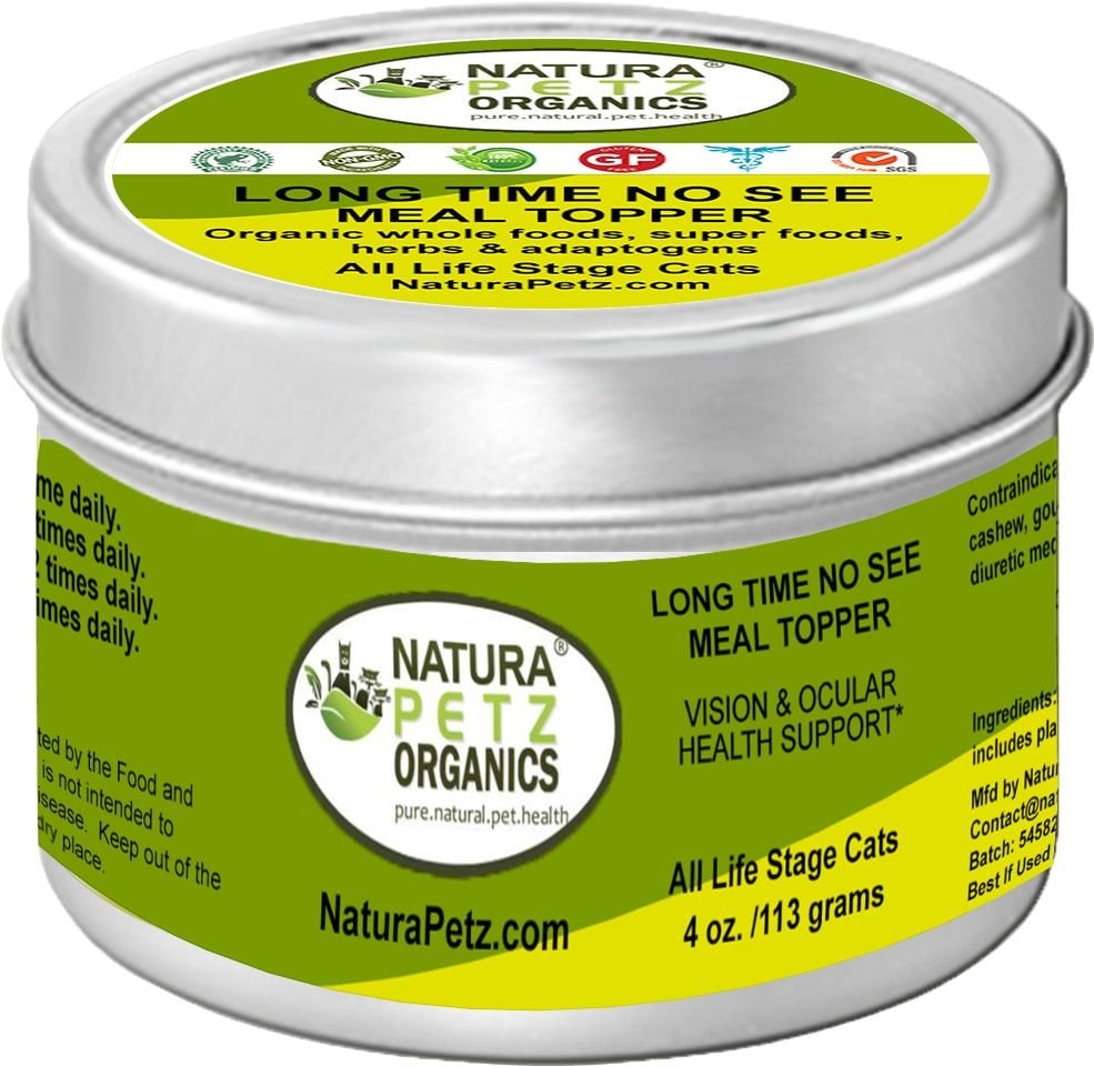 Natura Petz Organics LONG TIME NO SEE MEAL TOPPER* Vision & Ocular Health Support* Cat Supplement, 4-oz jar