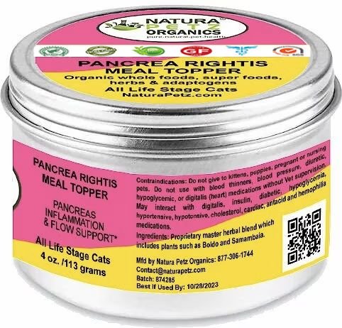 Natura Petz Organics PANCREA RIGHTIS MAX MEAL TOPPER* Pancreas Inflammation & Flow Support* Cat Supplement, 4-oz jar