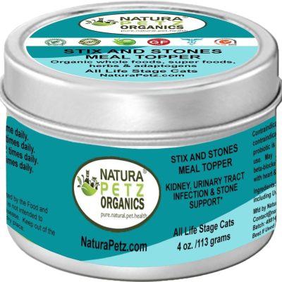 Natura Petz Organics STIX & STONES MEAL TOPPER* Kidney, Urinary Tract Infection & Stone Support* Cat Supplement, 4-oz jar