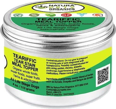 Natura Petz Organics TEARIFFIC MEAL TOPPER* Tear Stain Support* Dog Supplement, 4-oz jar