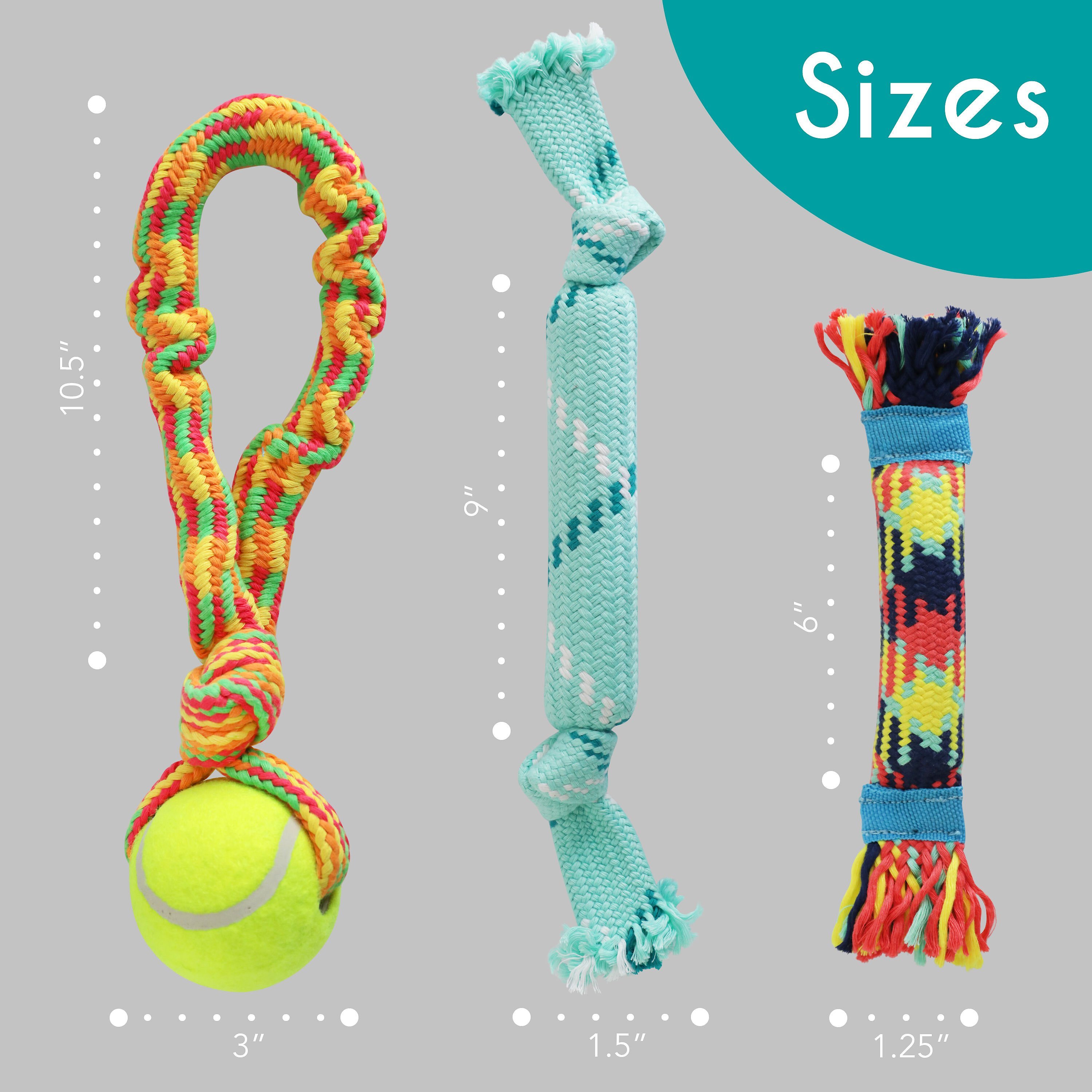 Rocket & Rex Not just Your Plain Old Rope Dog Tennis Tug Toy Set, 3 count