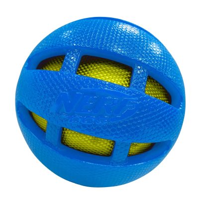 Nerf Dog TPR Checker Squeak & Crunch Dog Ball Toy, Blue & Green, 3.8-in