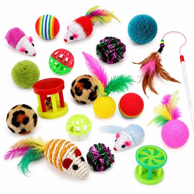 SunGrow Variety Pack Feathers & Teasers Assorted Cat Ball Toy with Catnip, Multicolor, 20 count