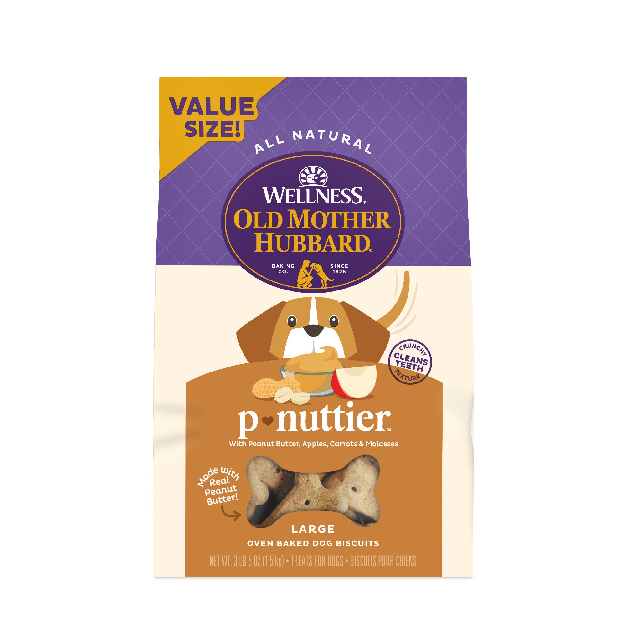 Old Mother Hubbard by Wellness Classic P-Nuttier Natural Large Oven-Baked Biscuits Dog Treats, 3.3-lb bag