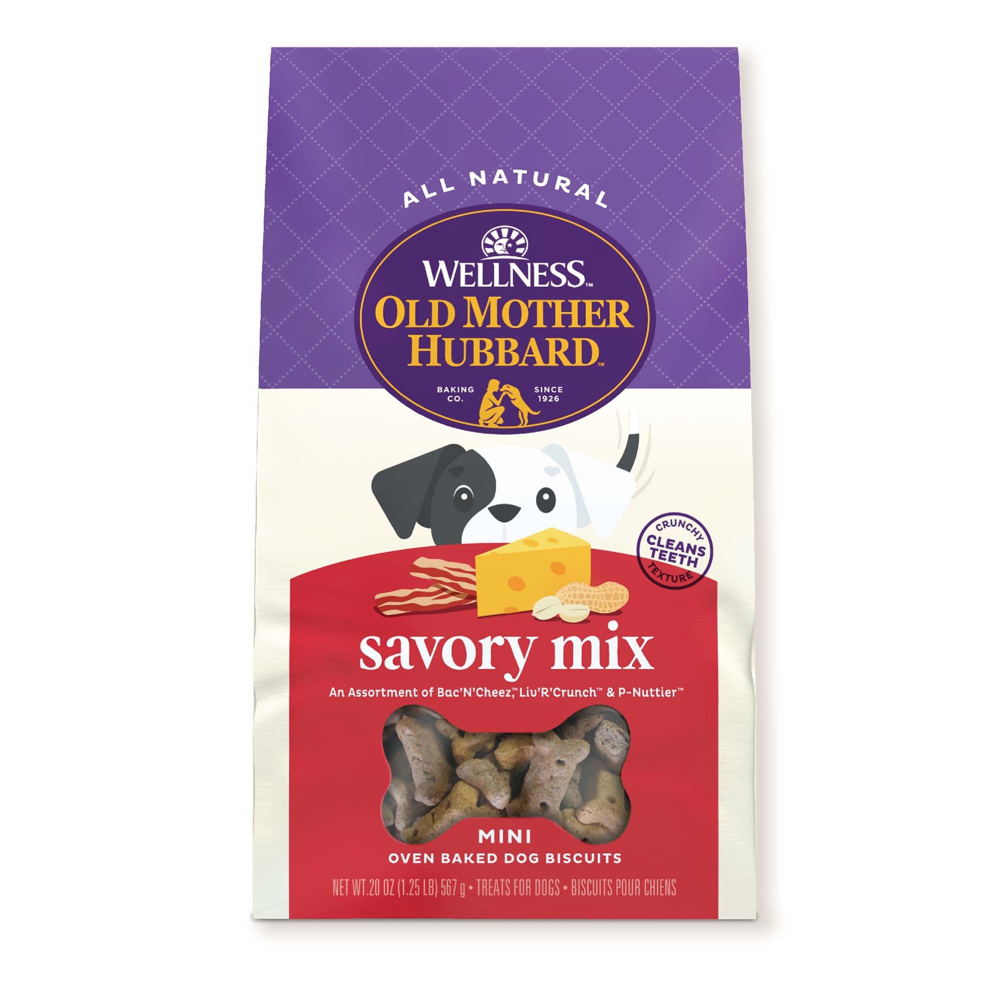Old Mother Hubbard by Wellness Classic Savory Mix Natural Mini Oven-Baked Biscuits Dog Treats, 1.25-lb bag