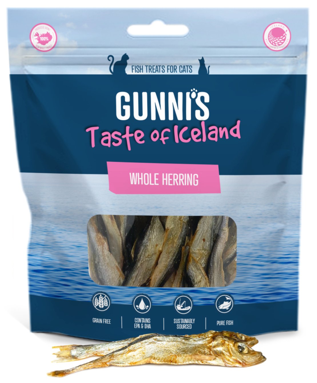Gunnis Taste of Iceland Whole Herring Dehydrated Cat Treats, 1.5-oz bag