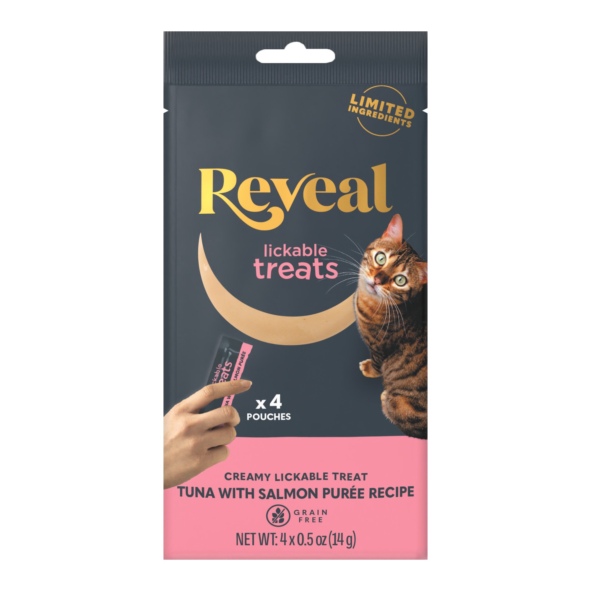 Reveal Natural Tuna Filet with Salmon Puree Recipe Lickable Cat Treat, 0.5-oz pouch, 4 count